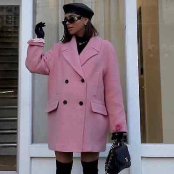 ZARA Oversized Double-Breasted Pink Coat BNWT - Picture 6 of 7